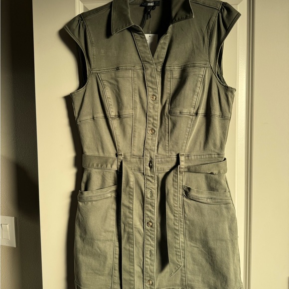 NEW PAIGE Jaxyn Olive Utility Dress with Tie Waist size 8 - Picture 6 of 10